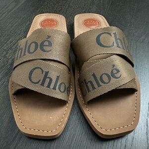 Chloé Brown Logo Strap Slide Sandals